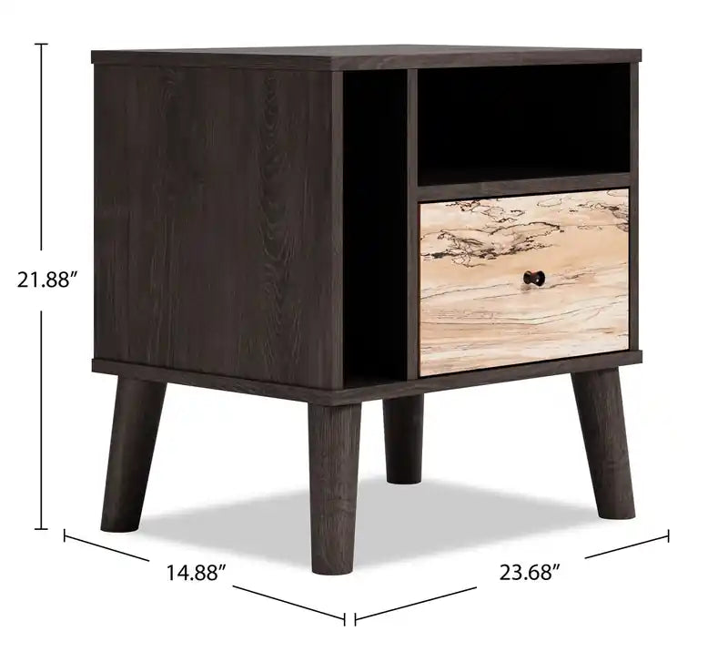 Bedside 1-Drawer Nightstand, 23.7W x 21.9H, Modern Mid-Century - Two-tone Brown & Natural